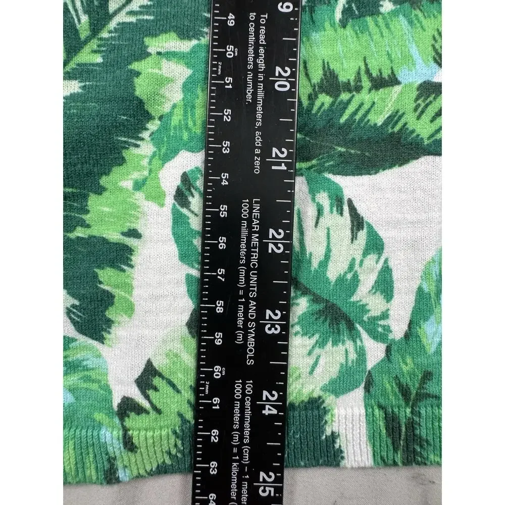 Talbots Women’s XL Tropical Leaf Print Lightweight Sweater Green Blue